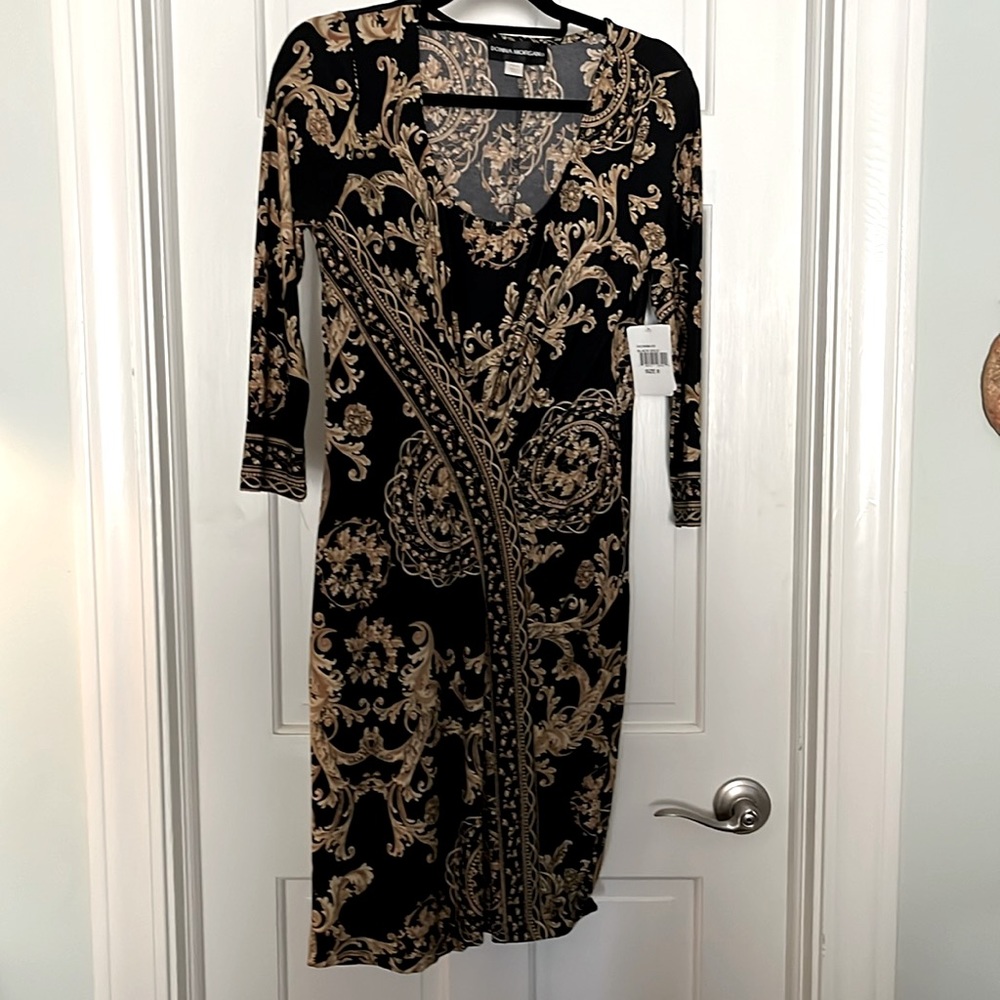 Brand new, Donna Morgan, beautiful, black and gold dress, with tags, size 8